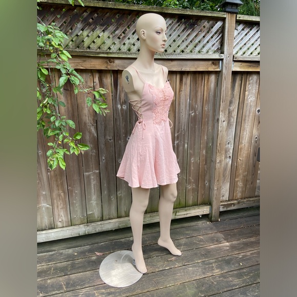 Light Pink Intricate Lace Crochet Mini Dress - Picture 14 of 16